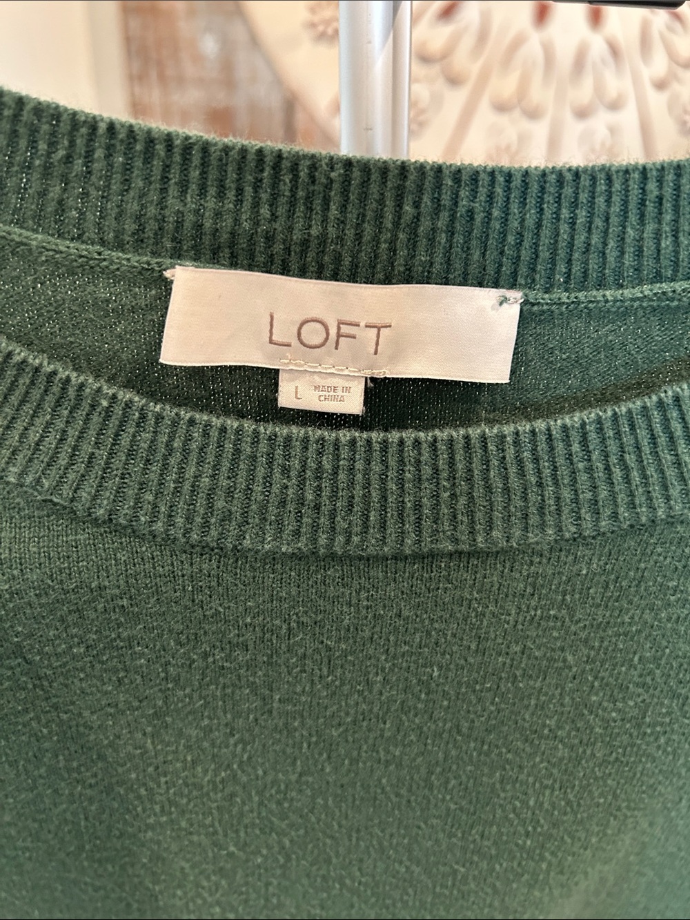 LOFT Dark Green Layered Pullover with Striped White Sleeves/ Size Large - Picture 4 of 6